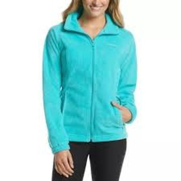 Columbia Benton Springs Fleece Jacket L Women Turquoise Hiking Layer - Picture 1 of 11